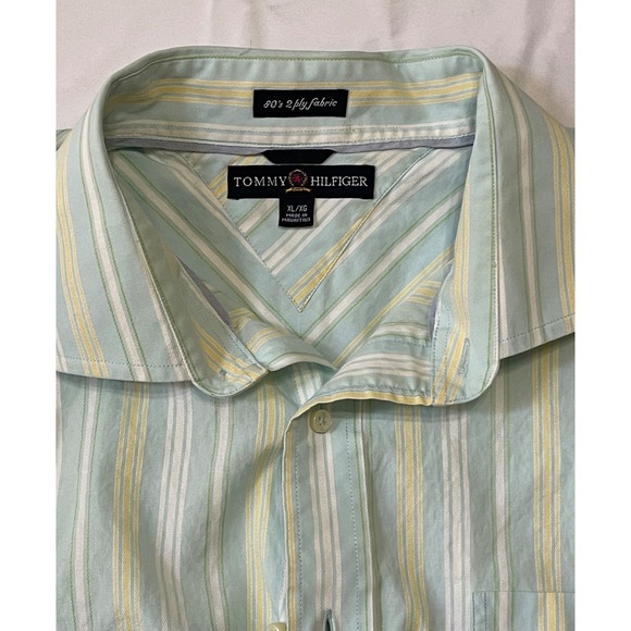 Tommy Hilfiger Other - Tommy Hilfiger XL Striped Shirt Flare Collar‎ 2-Ply Cotton  12/05 green striped